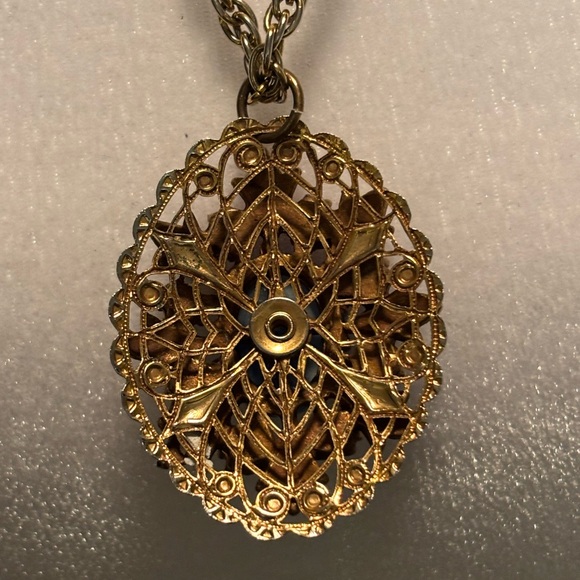 Vintage Star Glass Pendant Necklace Blue Cabochon Pink Rhinestones - Picture 6 of 7